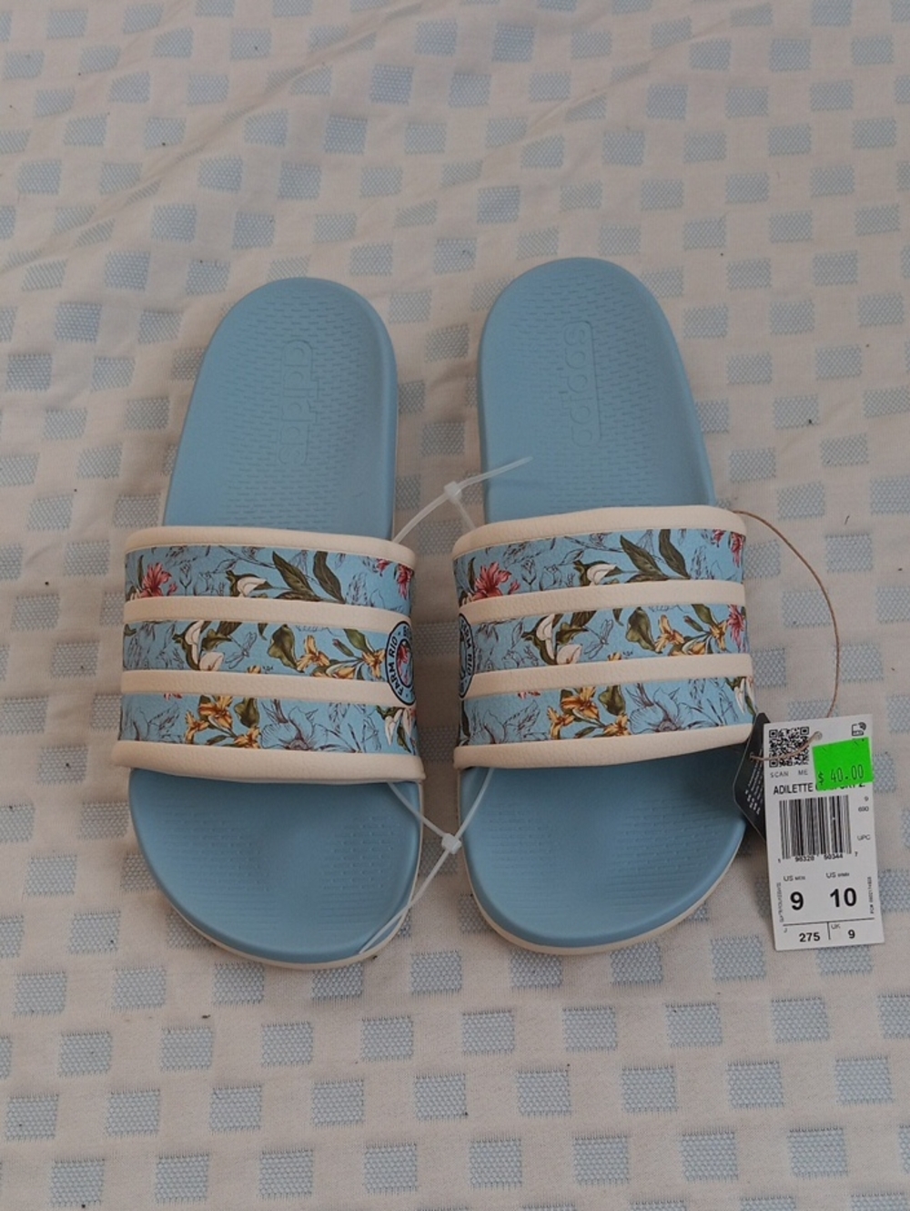 adidas Confort 2  Light Blue Floral Slide Sandals